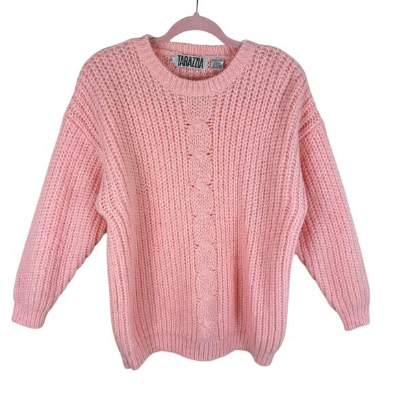 Tarazzia Vintage Pastel Pink Chunky Knit Crew Neck Pullover Sweater Size L - Picture 1 of 4